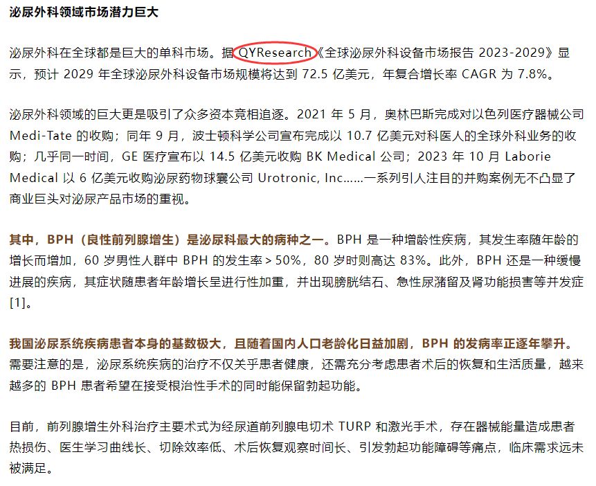 2024年5月14日、Beijing Zhilan Medical Technology Co., Ltd.はQYResearchが発表した「グローバル泌尿器科機器に関する市場レポート」の調査データを引用しました
